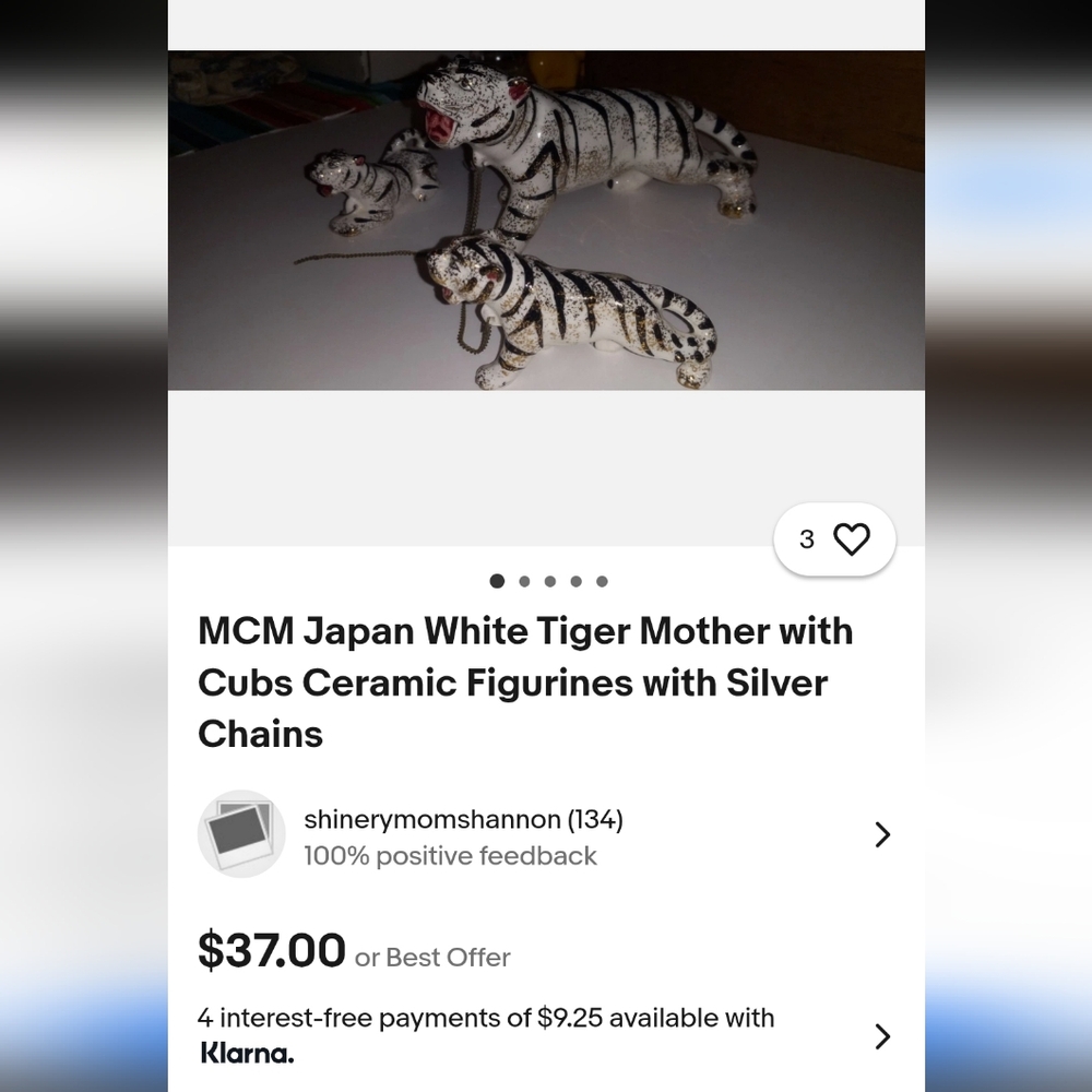 White Tiger Ceramic Figurine Mother and Cubs